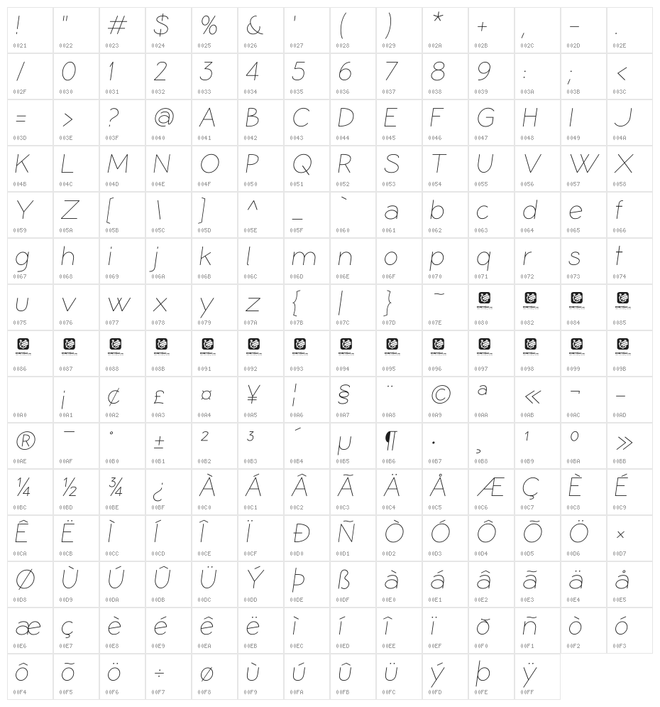 Coamei Light-Italic Character Map
