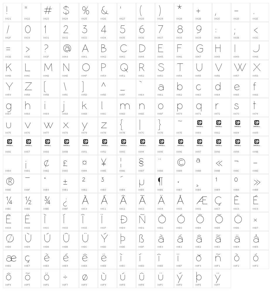 Coamei Light Character Map