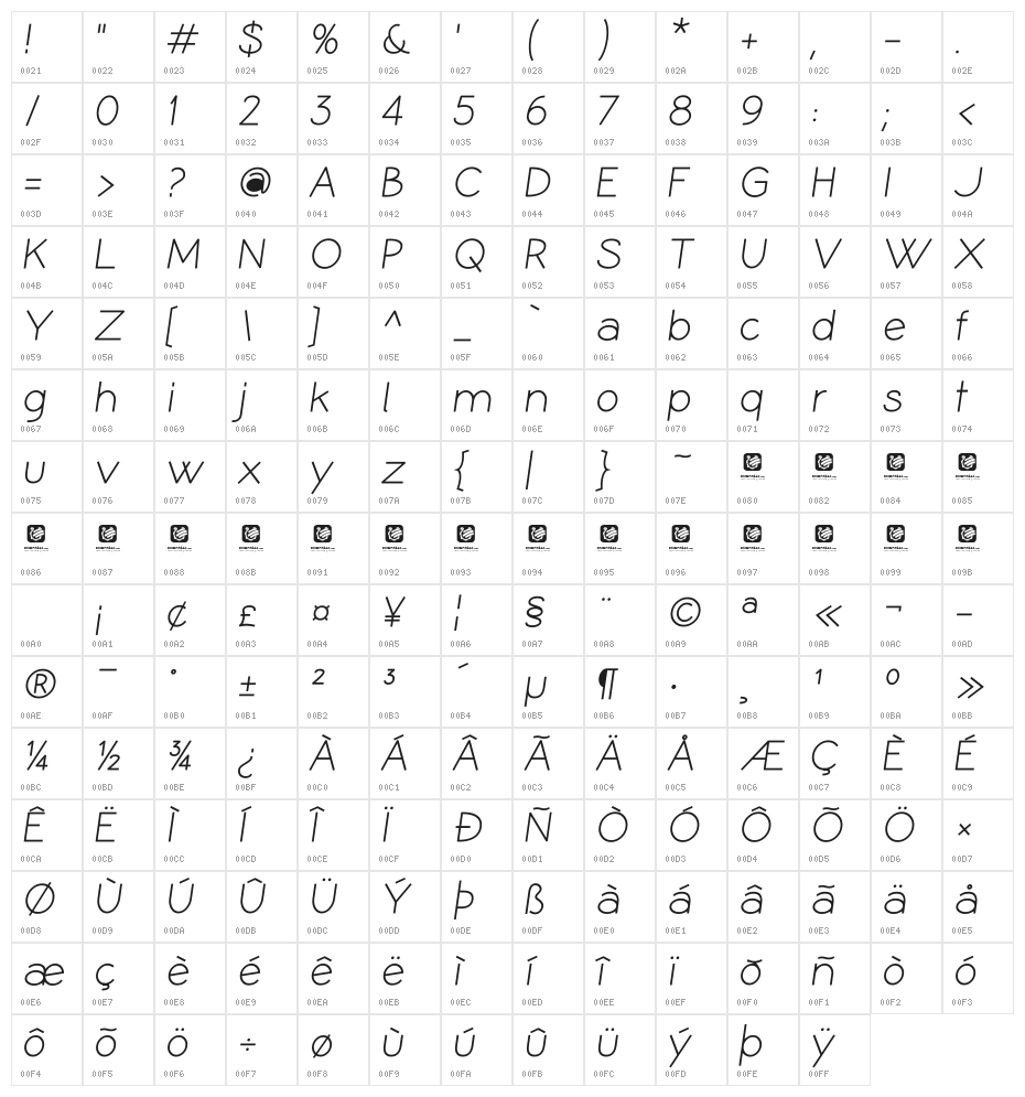 Coamei Regular-Italic Character Map