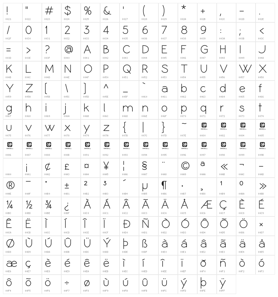 Coamei Regular Character Map