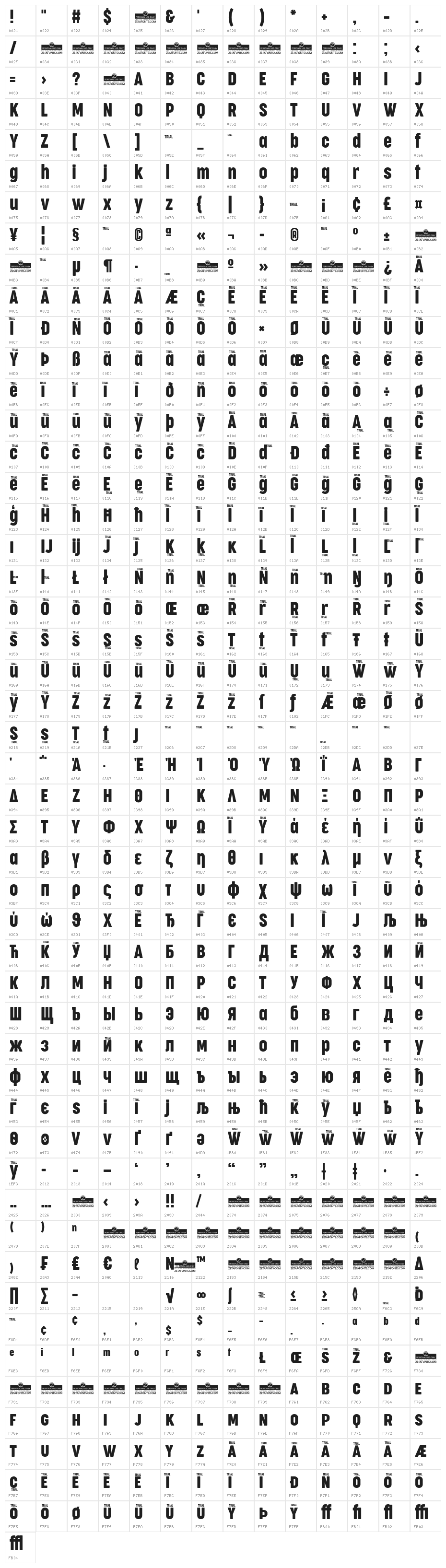 Cocogoose Compressed Trial Regular Character Map
