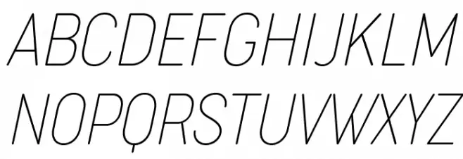 Cocogoose Condensed Trial Thin Italic Шрифта ВЕРХНИЙ