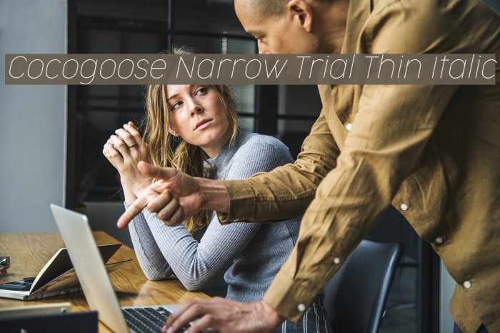 Cocogoose Narrow Trial Thin Italic Font examples