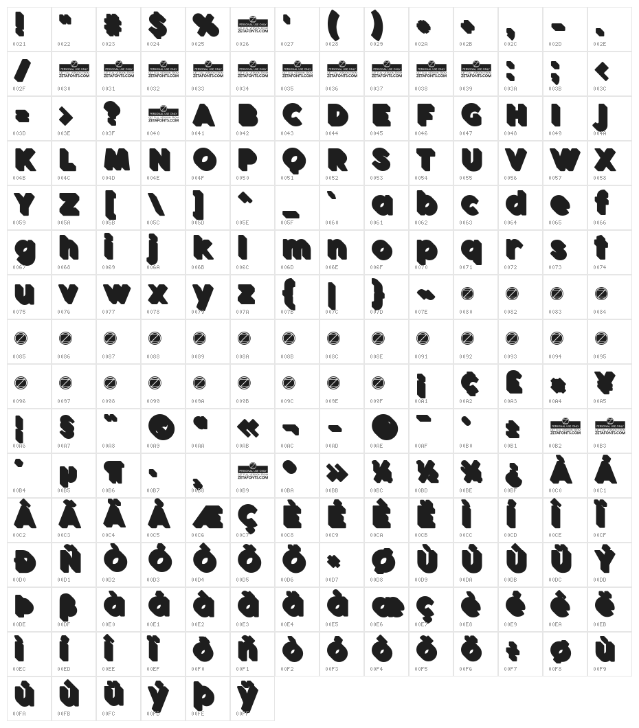 Cocogoose Pro Block Shadow Character Map