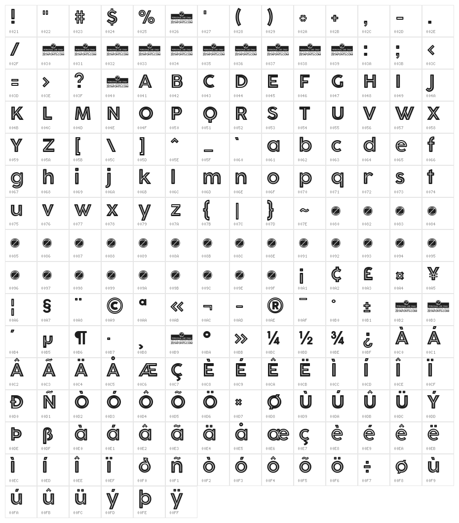 Cocogoose Pro Inline Character Map