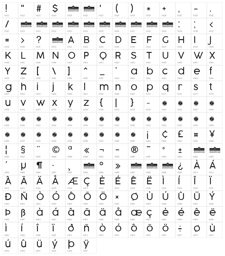 Cocogoose Pro Light Character Map