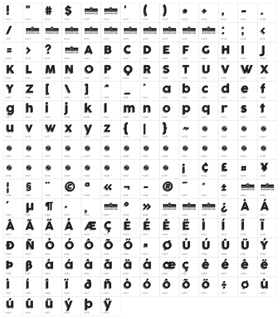 Cocogoose Pro Outlined Character Map