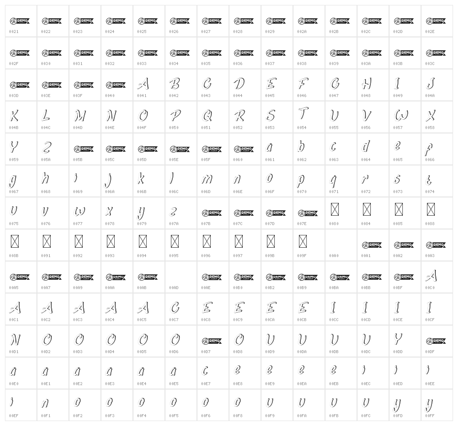 Coconut Movie Demo Italic Character Map