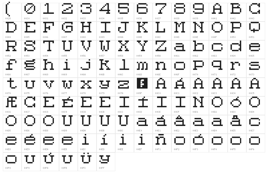 Code 8x8 Regular Character Map