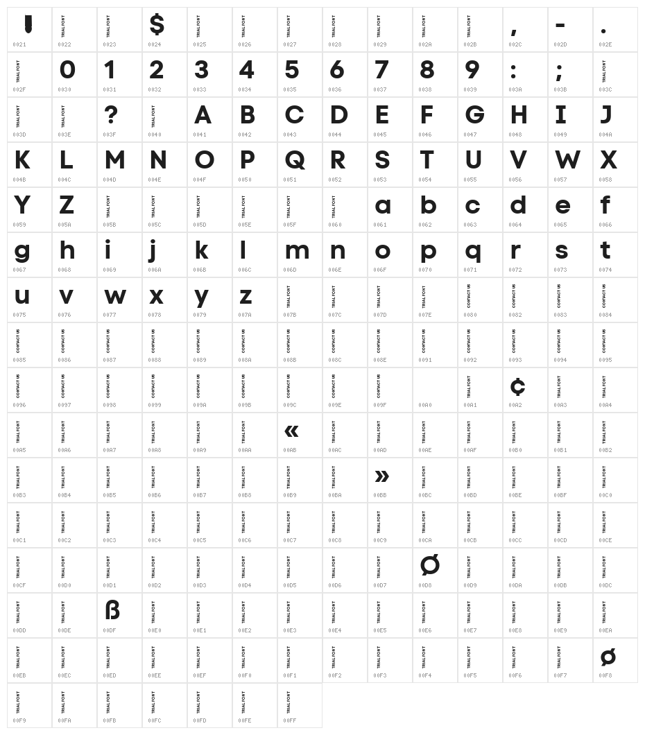 Code Next-Trial Bold Character Map
