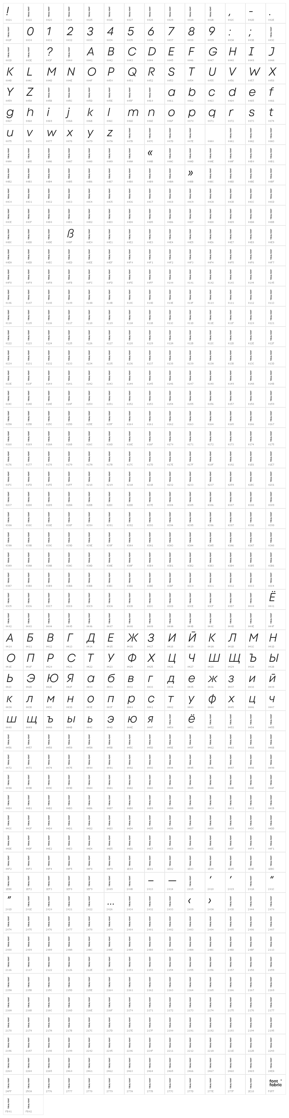 Code Next-Trial Book Italic Character Map