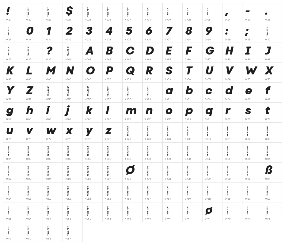 Code Next-Trial ExtraBold Italic Character Map