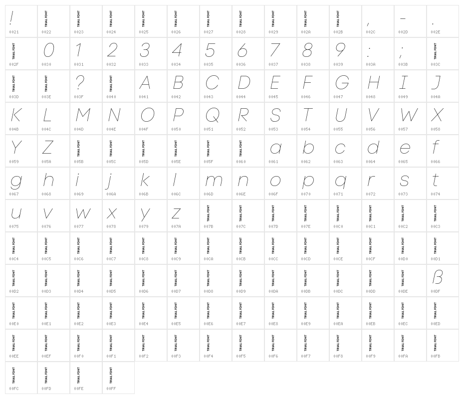 Code Next-Trial Hairline Italic Character Map