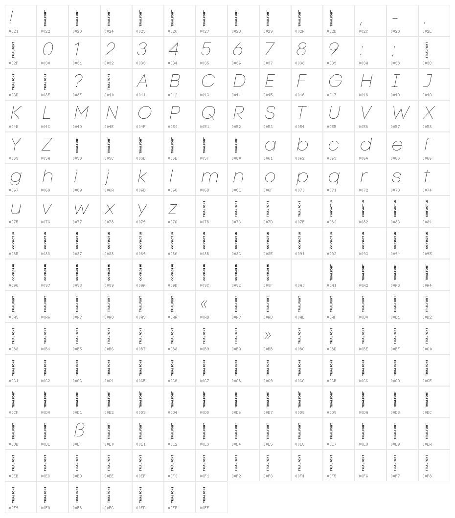 Code Next-Trial Hairline Italic Character Map