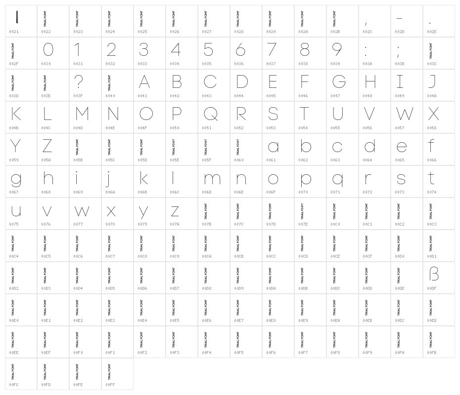 Code Next-Trial Hairline Character Map