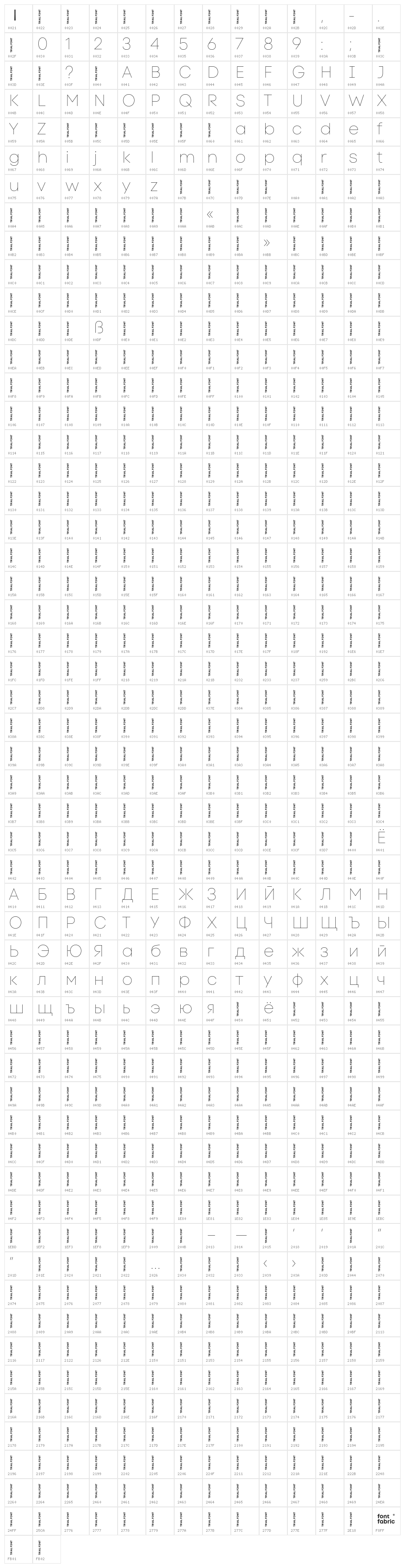 Code Next-Trial Hairline Character Map