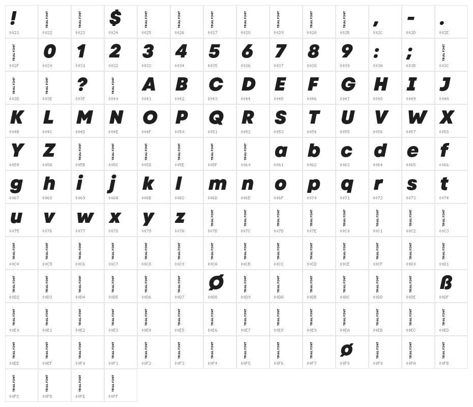 Code Next-Trial Heavy Italic Character Map