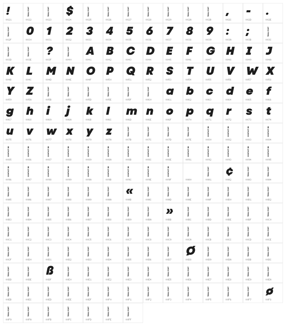Code Next-Trial Heavy Italic Character Map