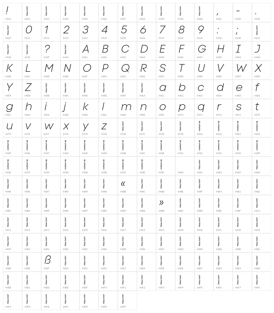 Code Next-Trial Light Italic Character Map