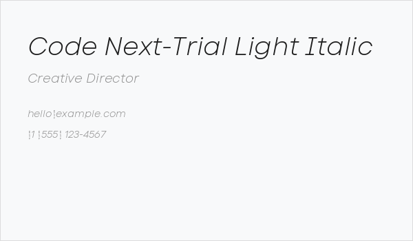 Code Next-Trial Light Italic Business Card