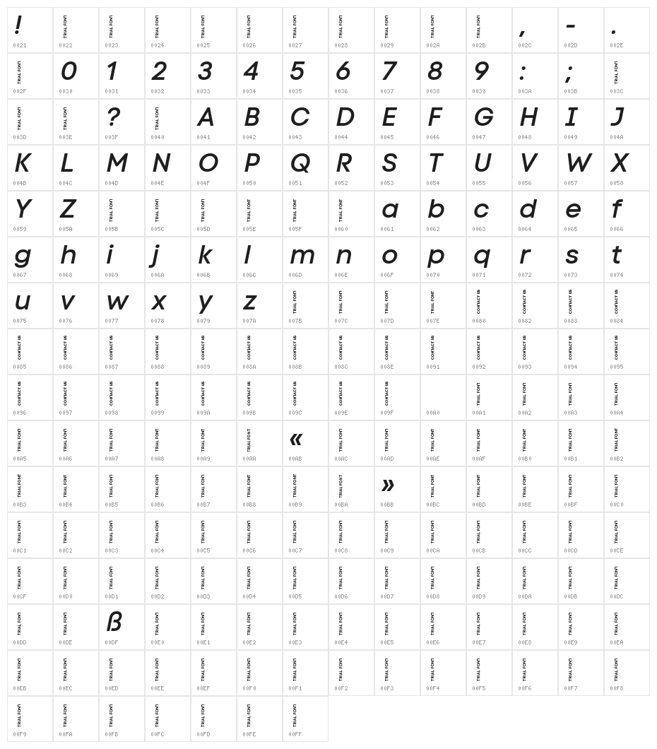 Code Next-Trial SemiBold Italic Character Map