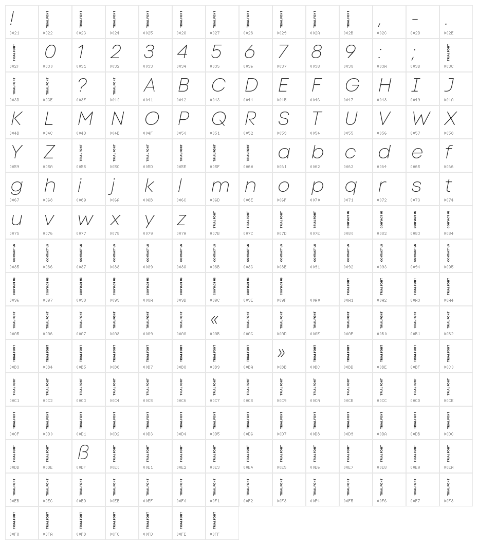 Code Next-Trial Thin Italic Character Map