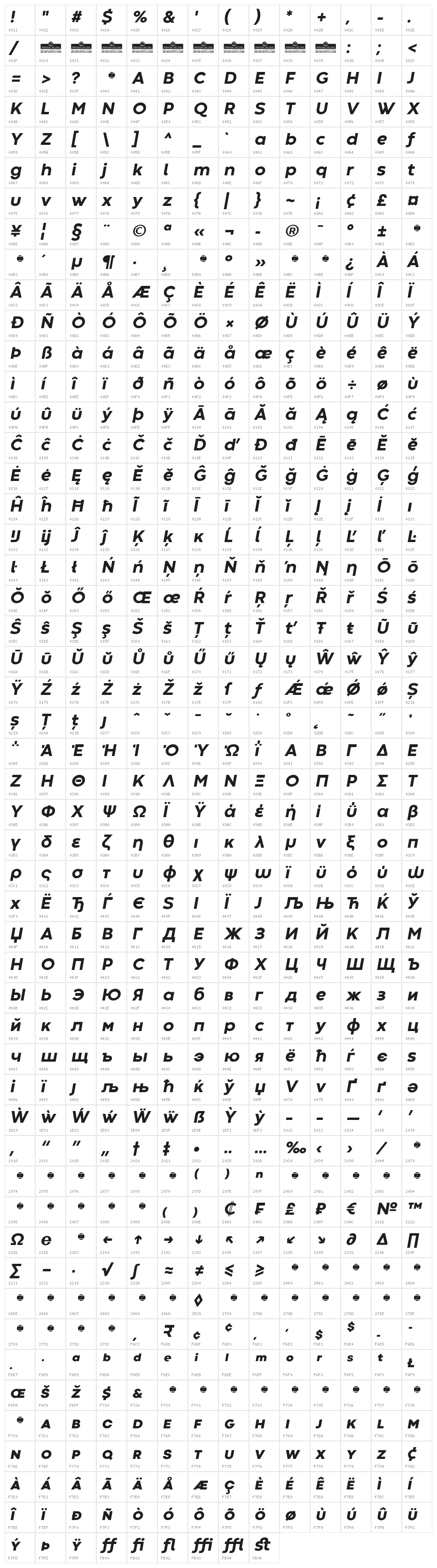 Codec Warm Trial ExtraBold Italic Character Map