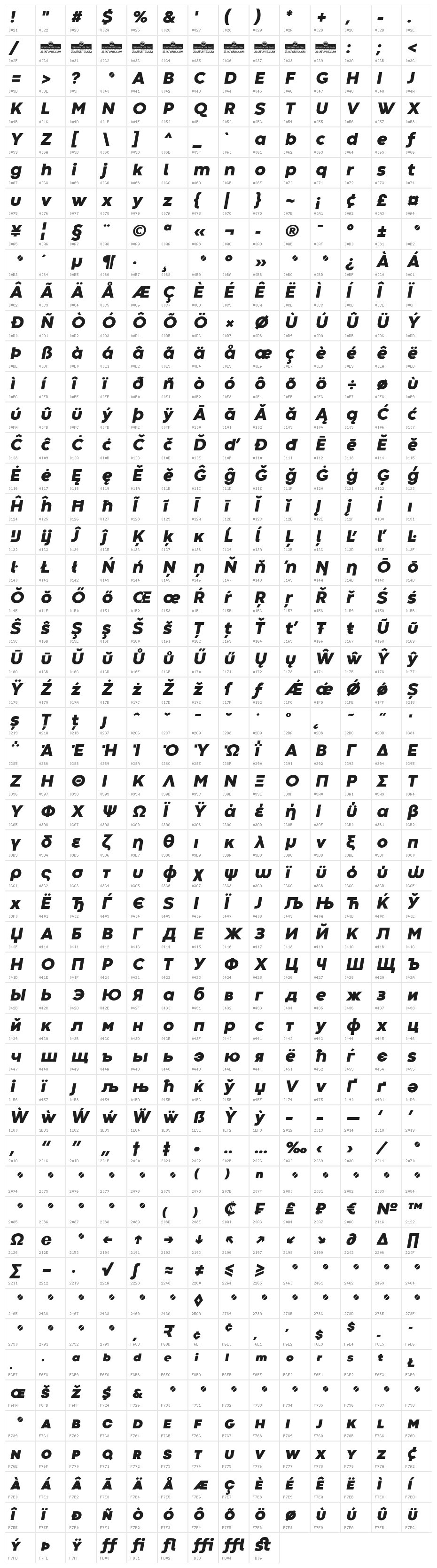 Codec Warm Trial Heavy Italic Character Map