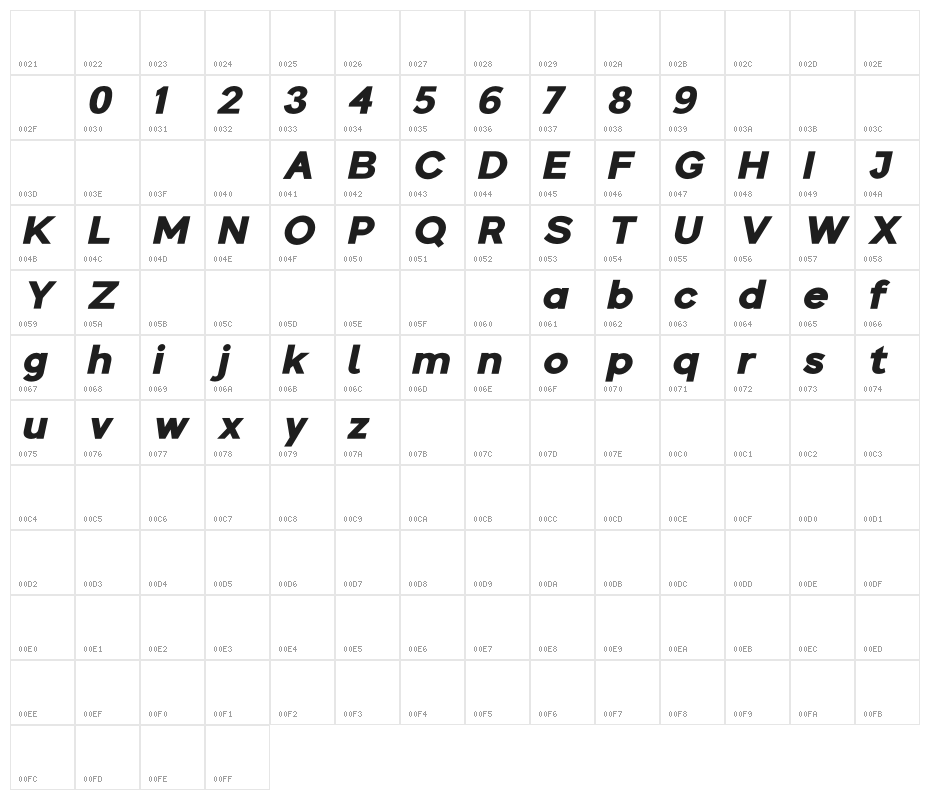 Colasta Black Italic Character Map