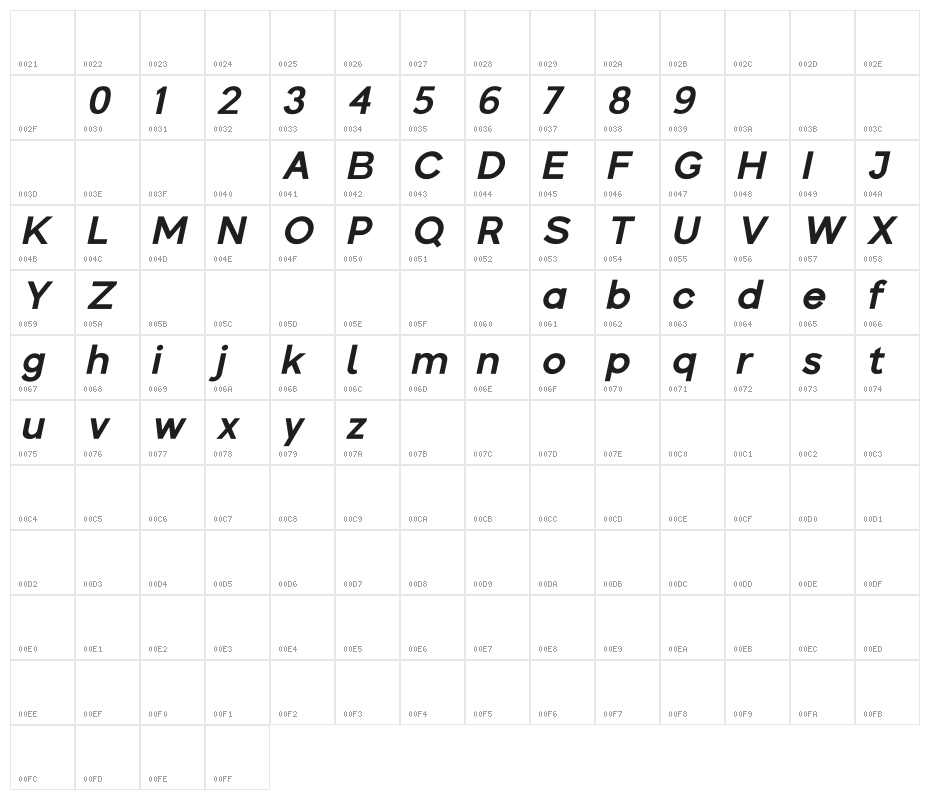 Colasta Bold Italic Character Map
