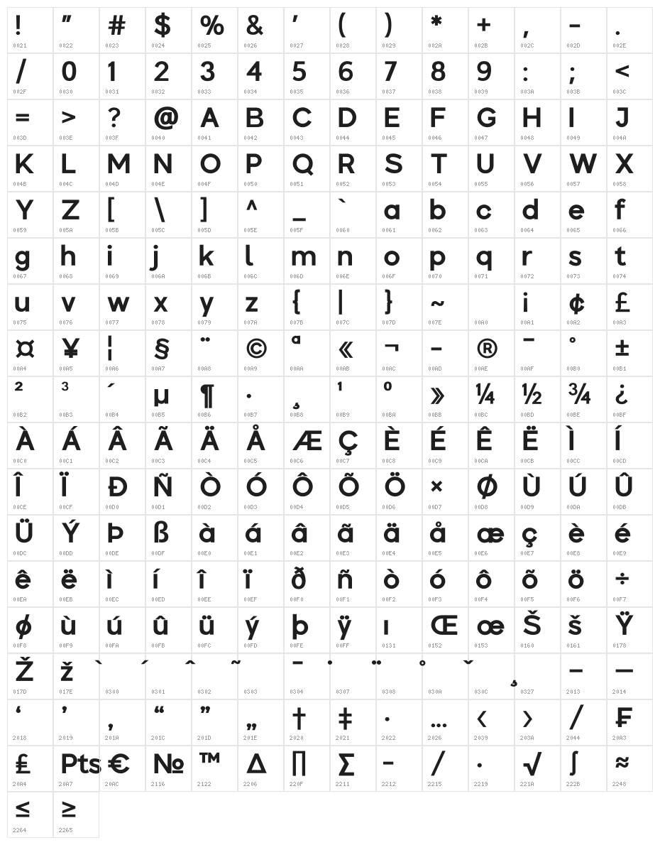 Colasta Bold Character Map