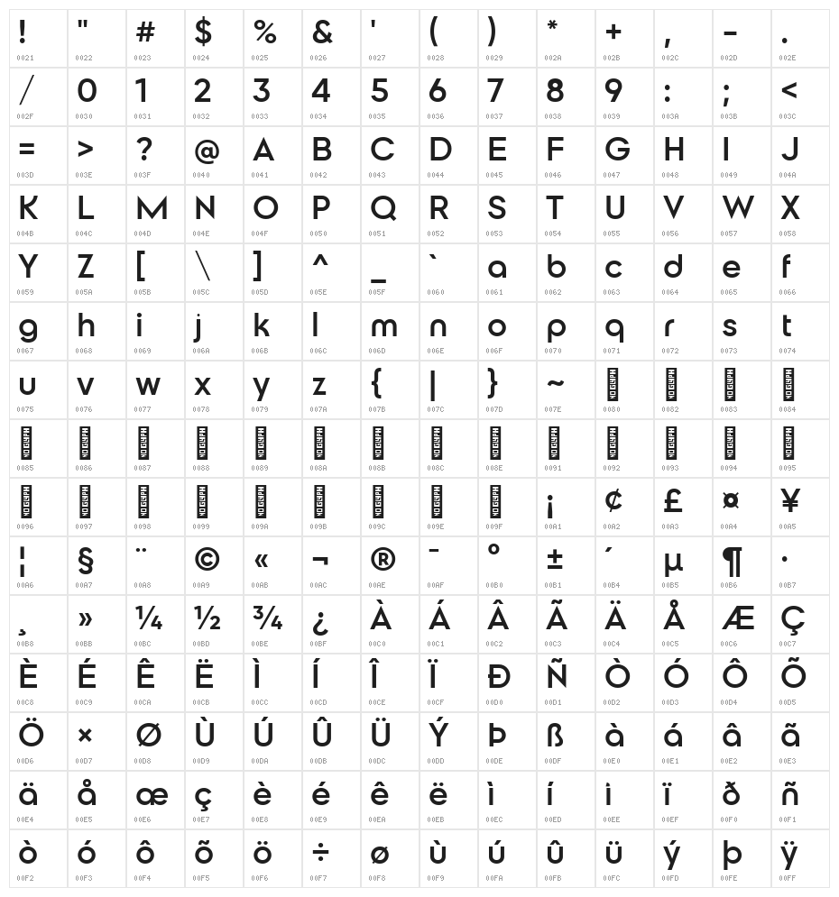 Coliner Bold Character Map