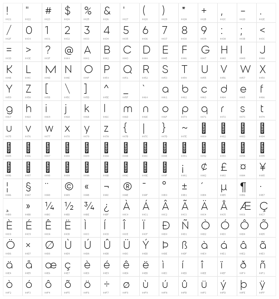 Coliner Light Character Map