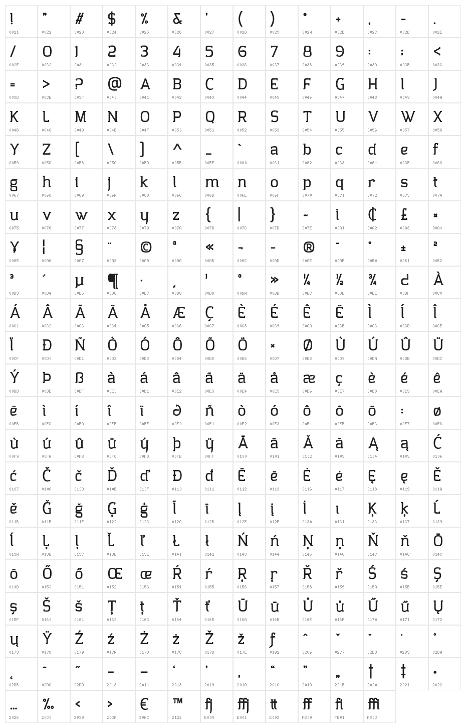 Collazio Personal Use Heavy Character Map