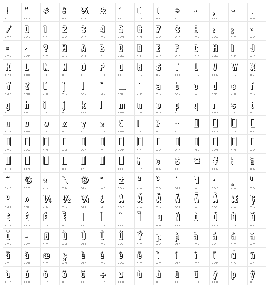 College TM Shadow Character Map