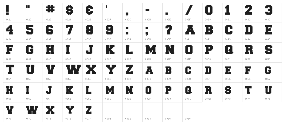 CollegiateBlackFLF Character Map