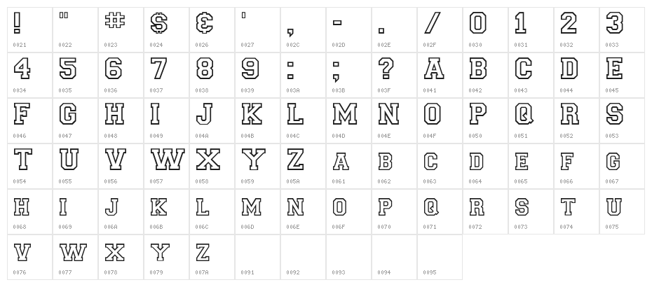 CollegiateOutlineFLF Character Map