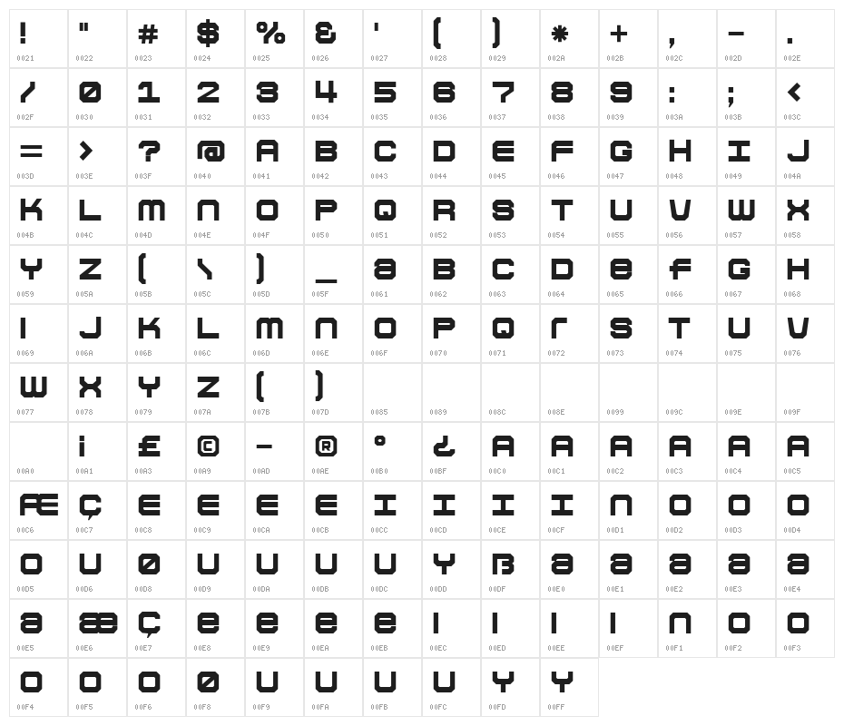 Colony Bold Character Map