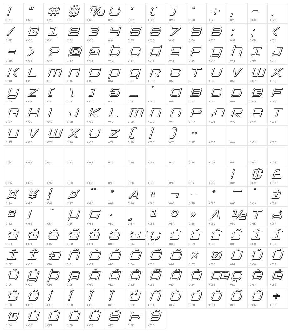Colony Marines 3D Italic Character Map