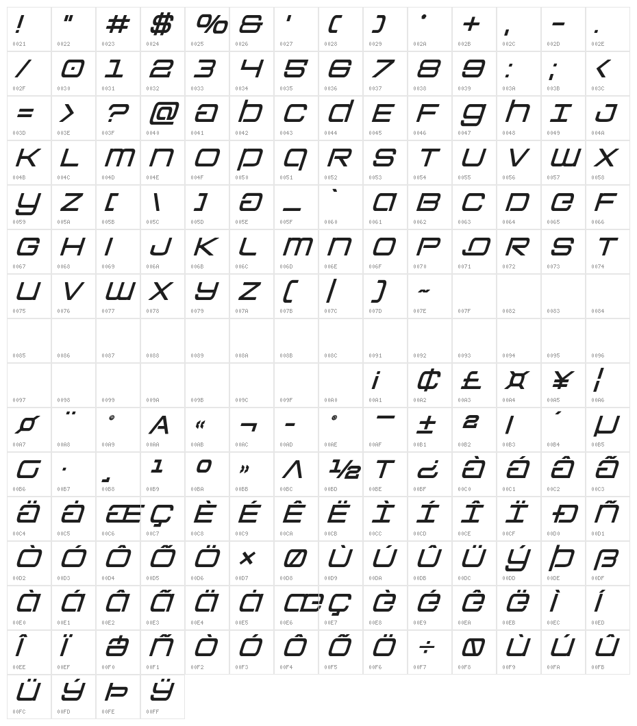 Colony Marines Semi-Bold Italic Character Map