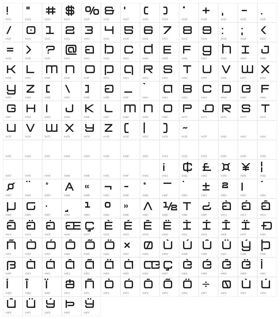 Colony Marines Semi-Bold Character Map