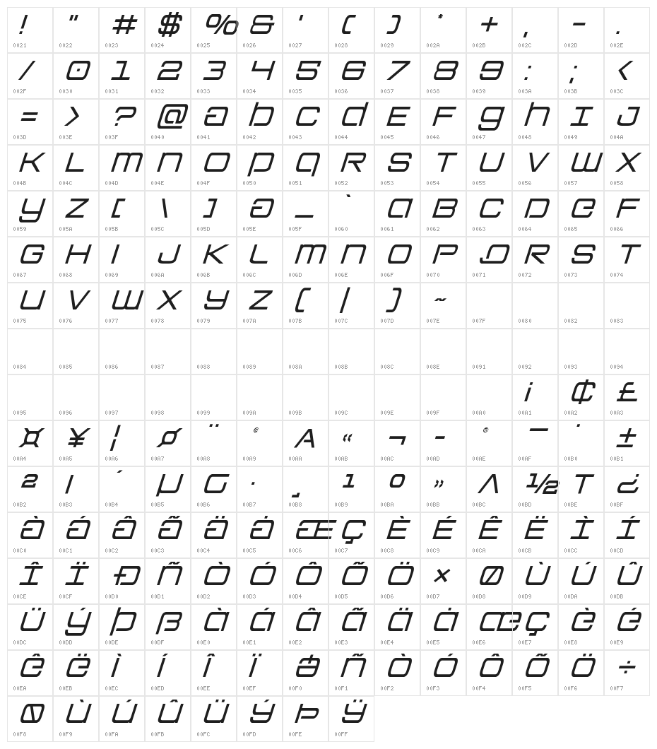 Colony Marines Title Italic Character Map