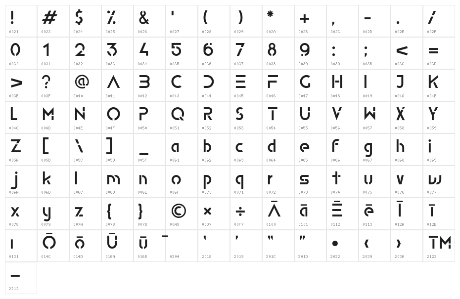 Colony Regular Character Map