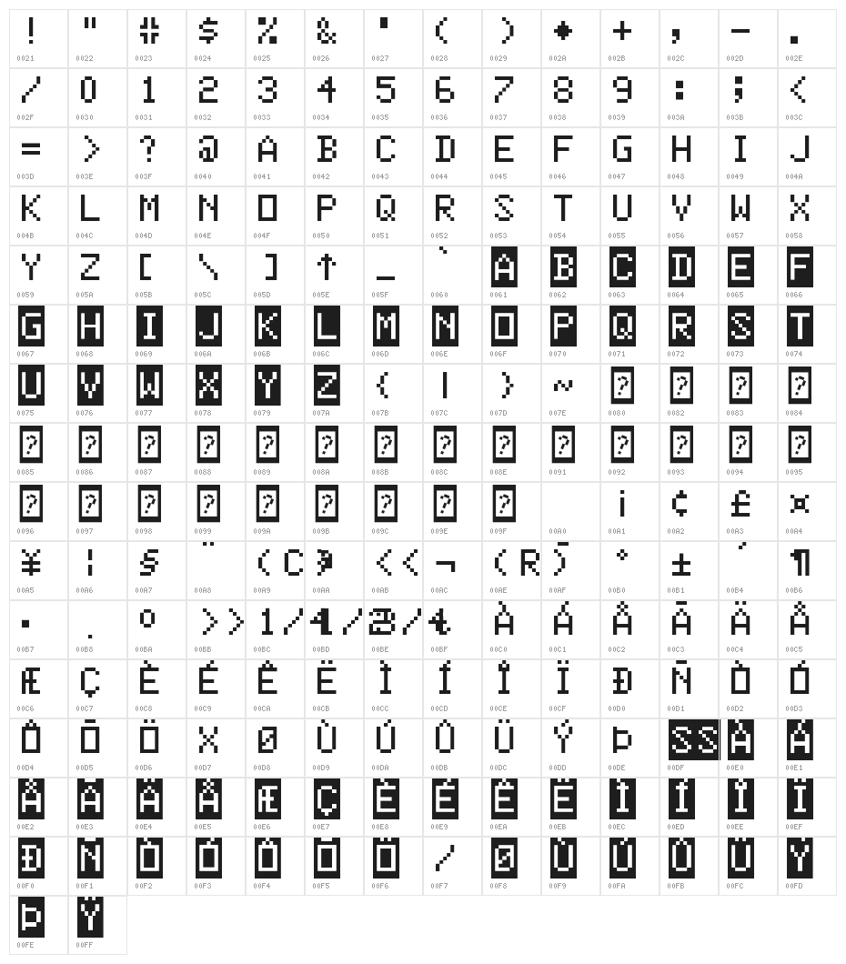 ColorBasic-Regular Character Map