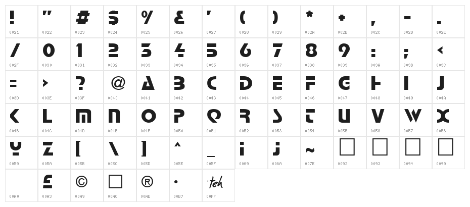 Comaro Normal Character Map