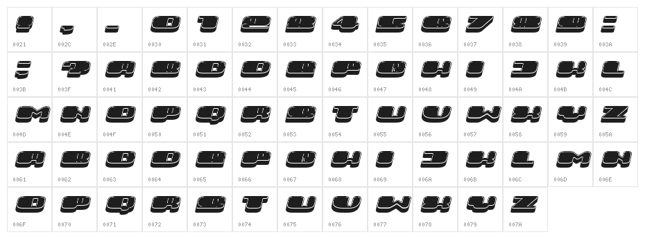 Comeback Filled Italic Character Map