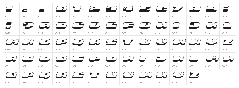 Comeback Italic Character Map
