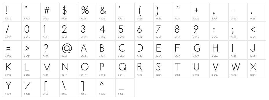 Comfortaa Thin Character Map