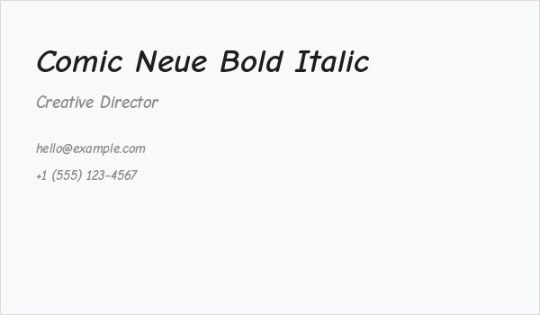 Comic Neue Bold Italic Business Card