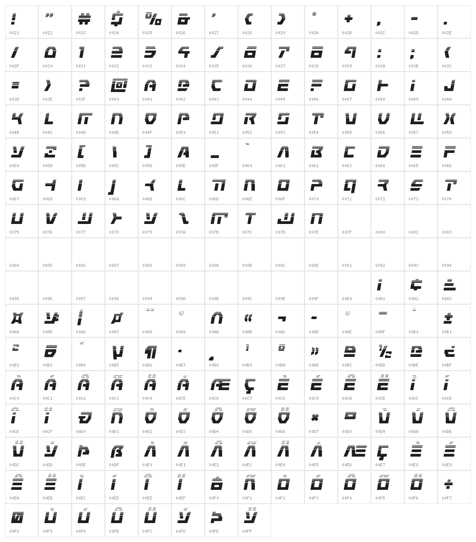 Command Override Halftone Italic Character Map